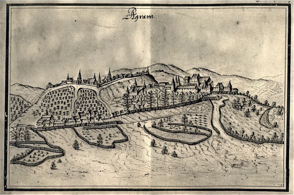 Nacrt grada Zagreba u prvoj polovici XVII. stoljeća. Oko 1639. Original u zbirci Raimunda Montecuccolija u ratnom arhivu u Beču
